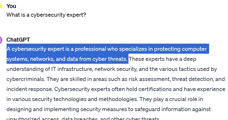 ChatGPT Output for Cybersecurity Expert