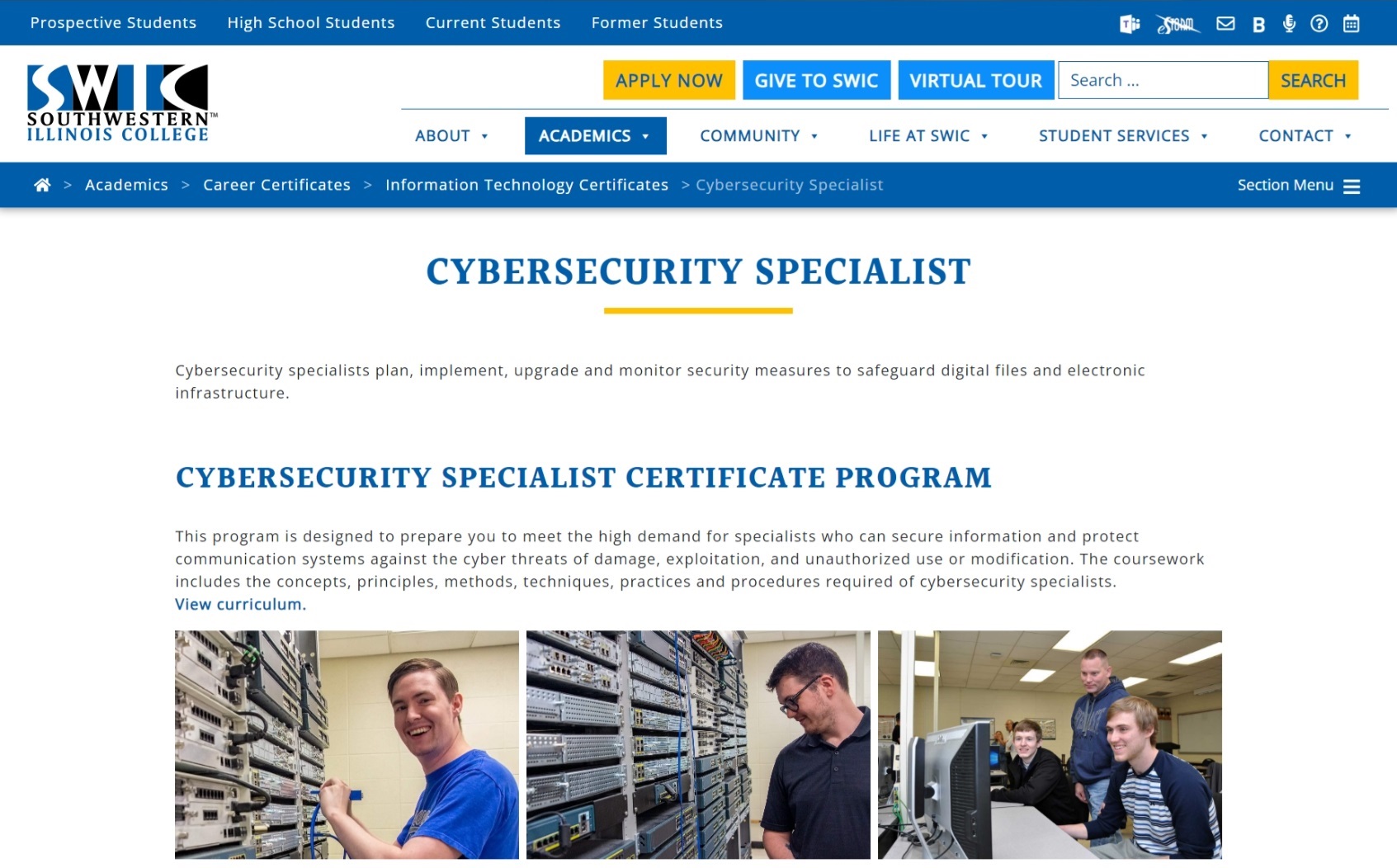 SouthWestern Illinois College Cyber Security Certificate Program