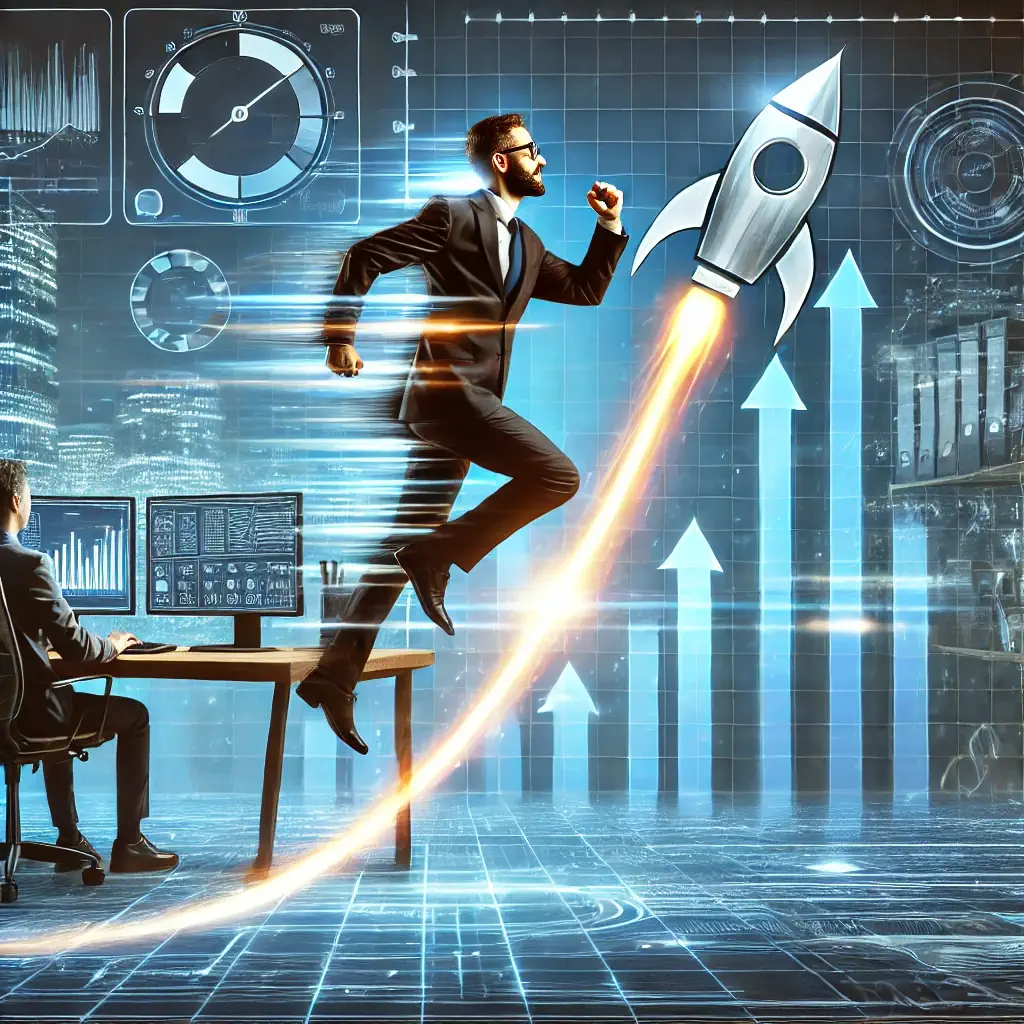 Cybersecurity jobs for beginners showing a man jumping alongside rocket