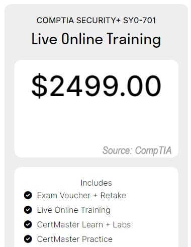 Security Plus Live Online Training Cost