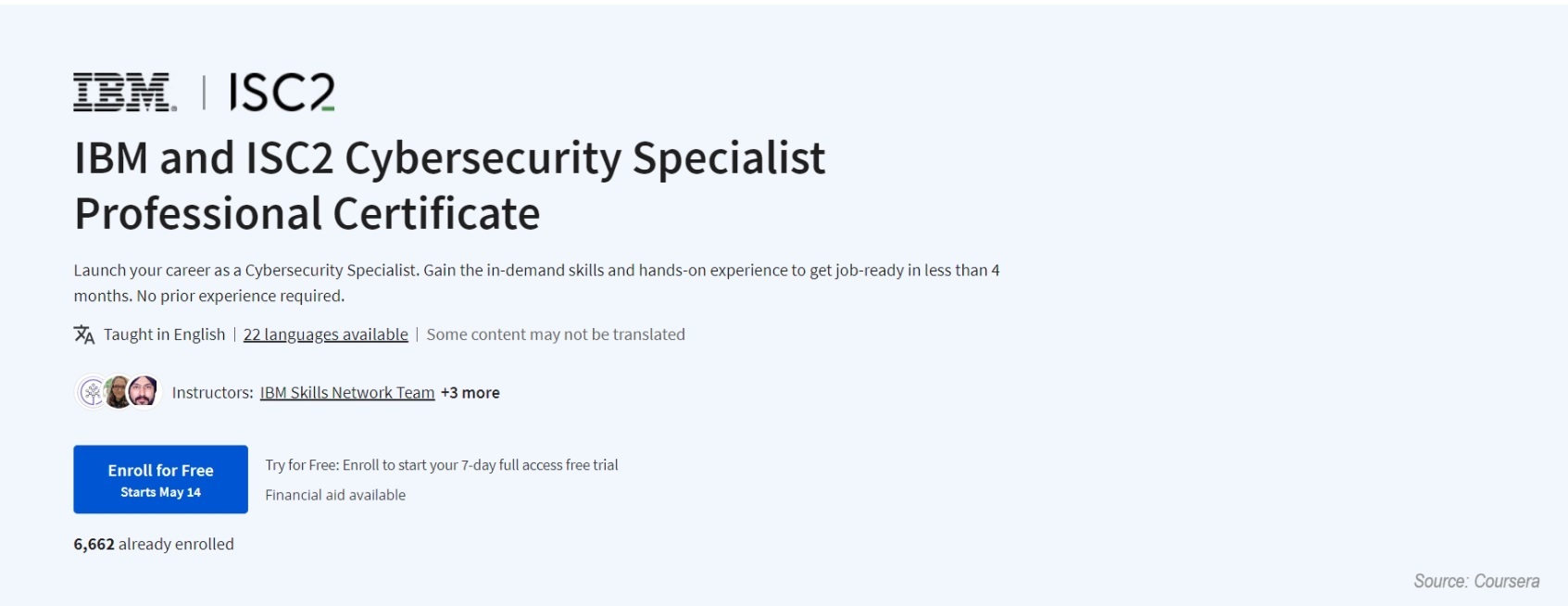 IBM and ISC2 Cybersecurity Specialist Professional Certificate